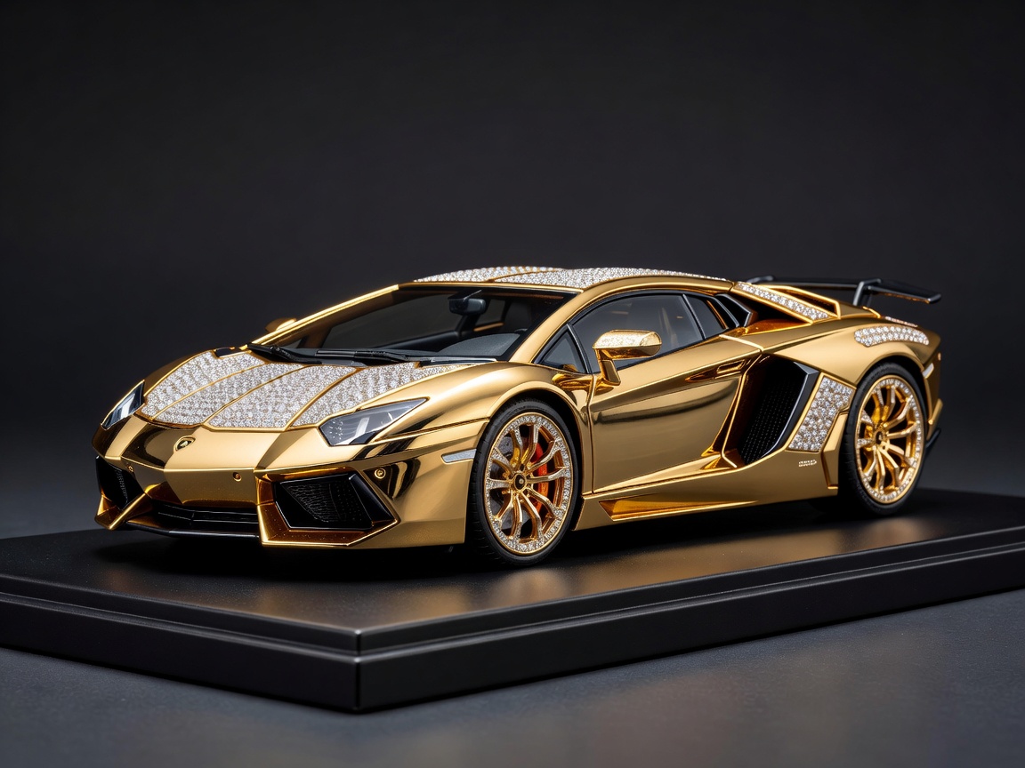 Solid Gold and Diamond Lamborghini Aventador 1 to 8 Scale Model luxury toy car