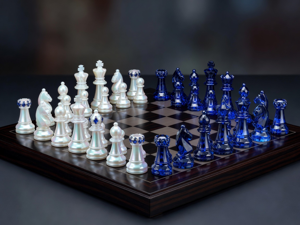 The Pearl Royale Chess Set featuring South Sea Pearls and Ceylon Blue Sapphires